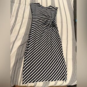 LOFT midi dress navy/white stripes